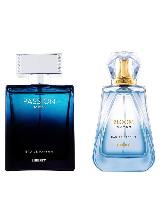 Liberty - Luxury Gift Set - Passion for Men, Bloom for Women (100ml/3.4Oz each), Eau De Parfum (EDP) Spray, Crafted in France, Long Lasting Smell. - Image 1