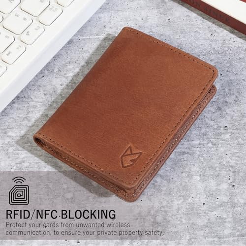 FOXHACKLE Full Grain Leather Credit Card Holder For Men and WomenSmall RFID Blocking Bifold Wallet Hunter Tan - Image 3