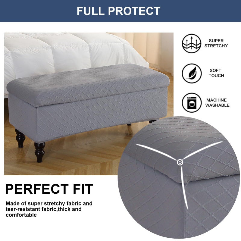 FUANGUI Ottoman Cover Stretch Storage Ottoman Bench Slipcover Jacquard Folding Storage Bench Ottoman Cover Footrest Stool Slipcover Footstool Protector Cover with Elastic Bottom,Medium - Image 3