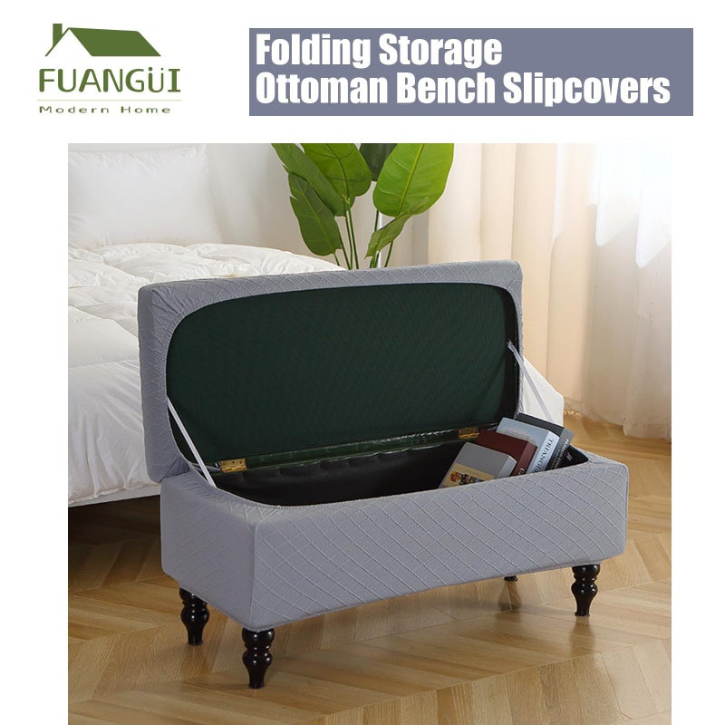 FUANGUI Ottoman Cover Stretch Storage Ottoman Bench Slipcover Jacquard Folding Storage Bench Ottoman Cover Footrest Stool Slipcover Footstool Protector Cover with Elastic Bottom,Medium - Image 4
