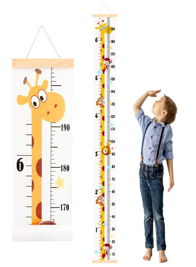 DOOLMIN Baby Height Growth Chart, Canvas Height Measuring Chart for Kids Child Toddler Boys Girls, 79" x 7.9" Hangable and Removable Waterproof Wood Ruler for Wall Room Nursery Décor(Giraffes) - Image 1