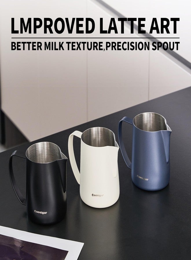 Coosigar Milk Frothing Pitcher 600ml/20oz,304 Stainless steel Espresso Steaming Pitcher,milk frother cup,Milk Jug Cup,Latte Art(cream white) - Image 2