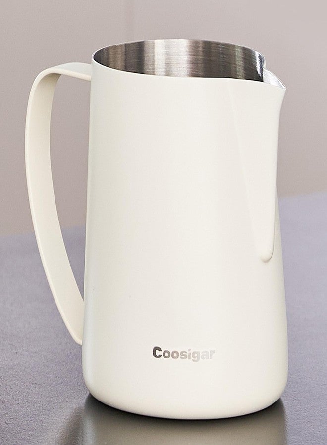 Coosigar Milk Frothing Pitcher 600ml/20oz,304 Stainless steel Espresso Steaming Pitcher,milk frother cup,Milk Jug Cup,Latte Art(cream white) - Image 1
