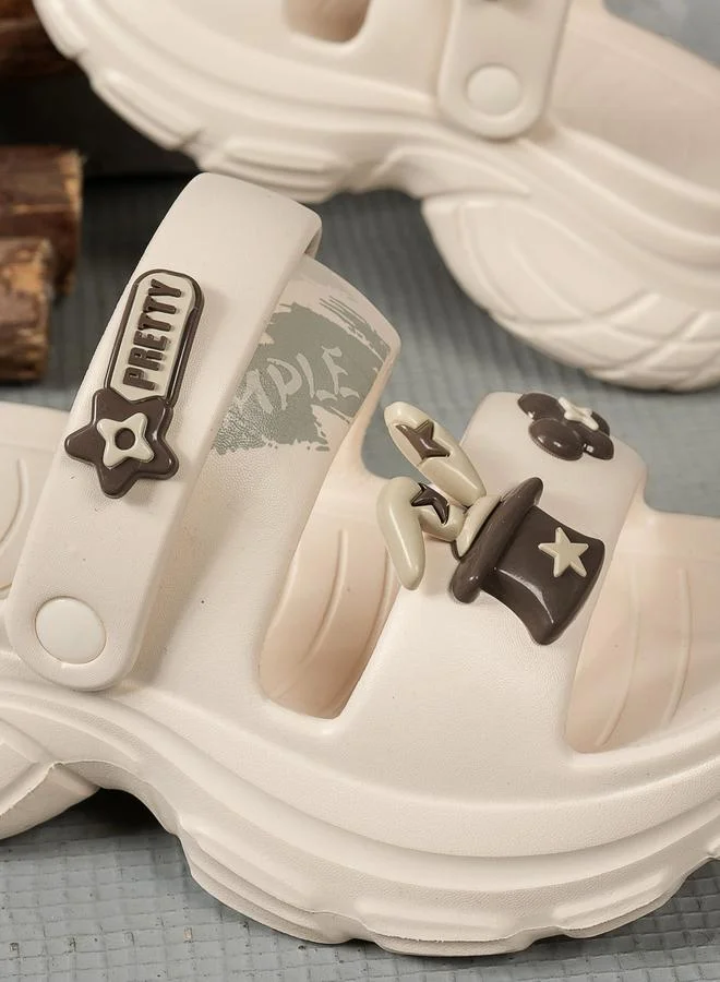 Take Two  Beige Slip-On Charm Slides for Women | Best Price UAE