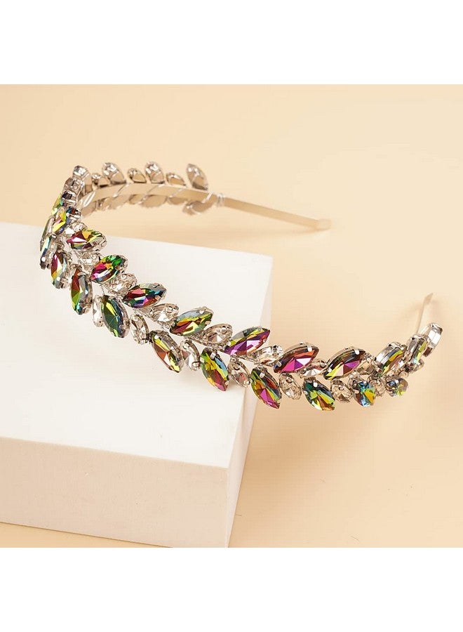 BERYUAN Bridal Tiaras And Crowns Crystal Wedding Headband Teardrop Crystal Wedding Hair Accessories Colorful Crystal Wedding Headbands For Women And Flower Girls (Colorful) - Image 3