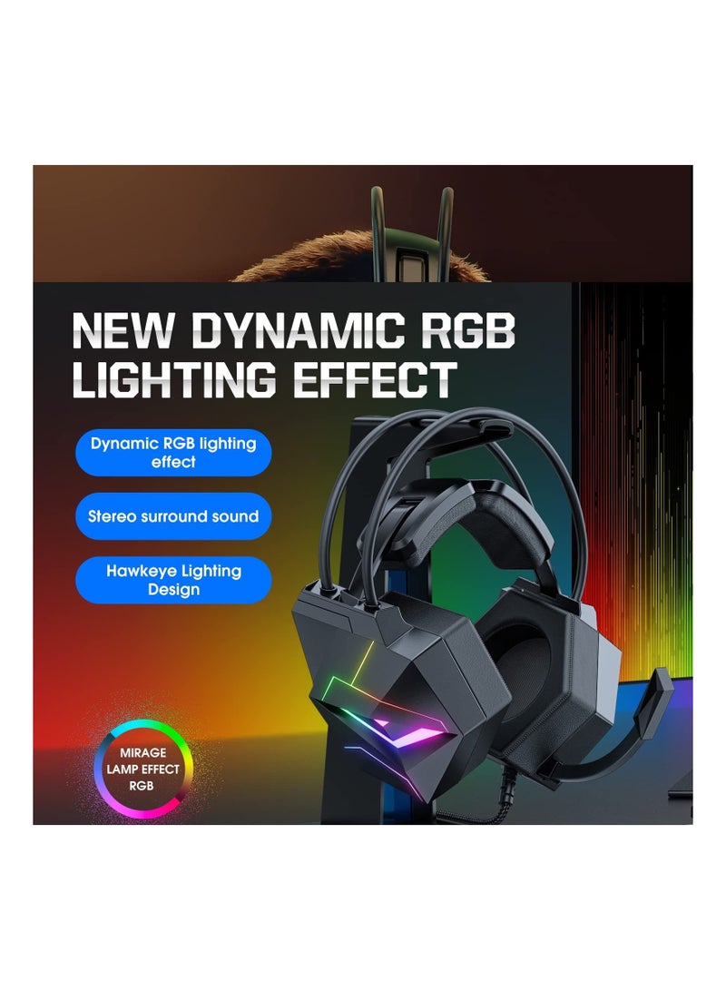 عام سماعة ألعاب خفيفة الوزن، سماعات أذن ذات أجنحة طائرة قابلة للتعديل 3.5mm مع إضاءة RGB، صوت محيطي، ميكروفون لتقليل الضوضاء، متوافقة مع PS4 PS5 Xbox One (غير شامل المحول) الكمبيوتر والهاتف المحمول - Image 3