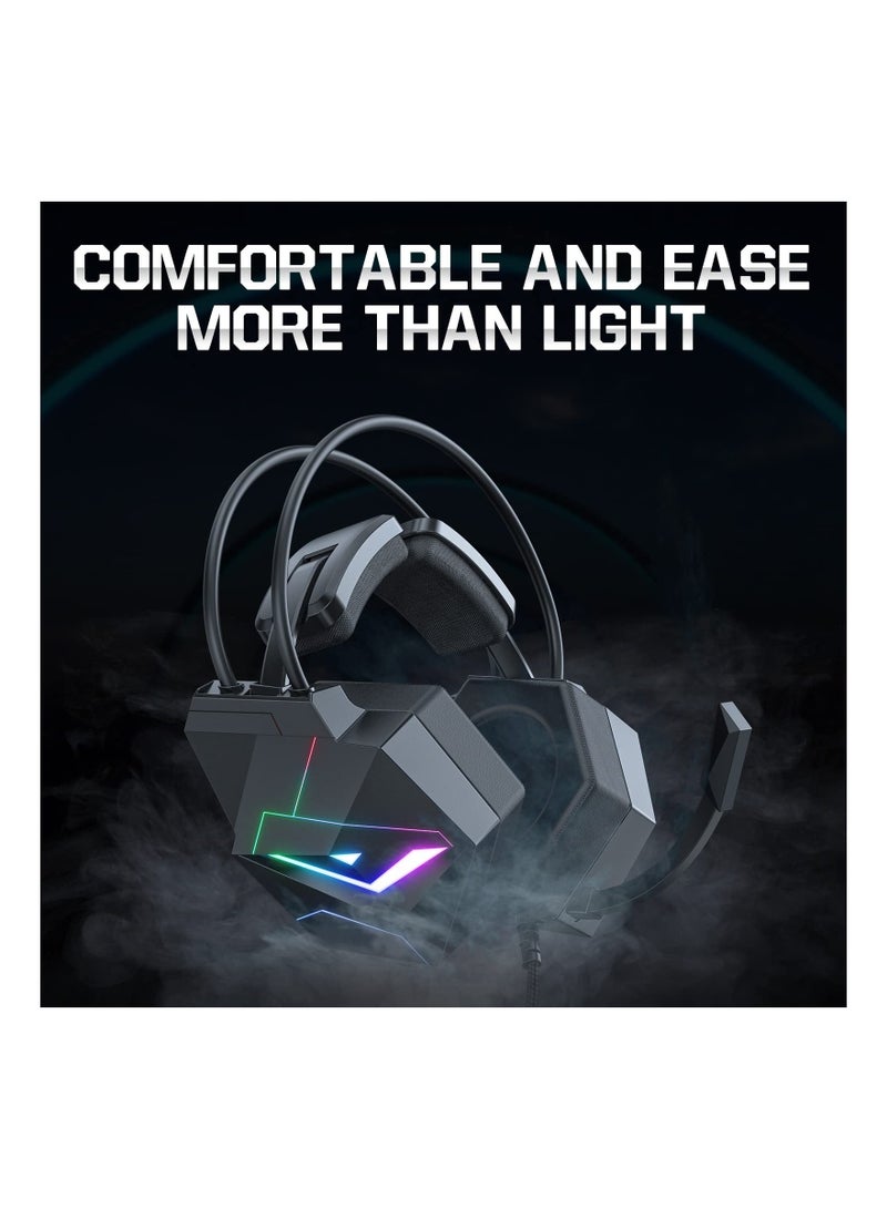 عام سماعة ألعاب خفيفة الوزن، سماعات أذن ذات أجنحة طائرة قابلة للتعديل 3.5mm مع إضاءة RGB، صوت محيطي، ميكروفون لتقليل الضوضاء، متوافقة مع PS4 PS5 Xbox One (غير شامل المحول) الكمبيوتر والهاتف المحمول - Image 2