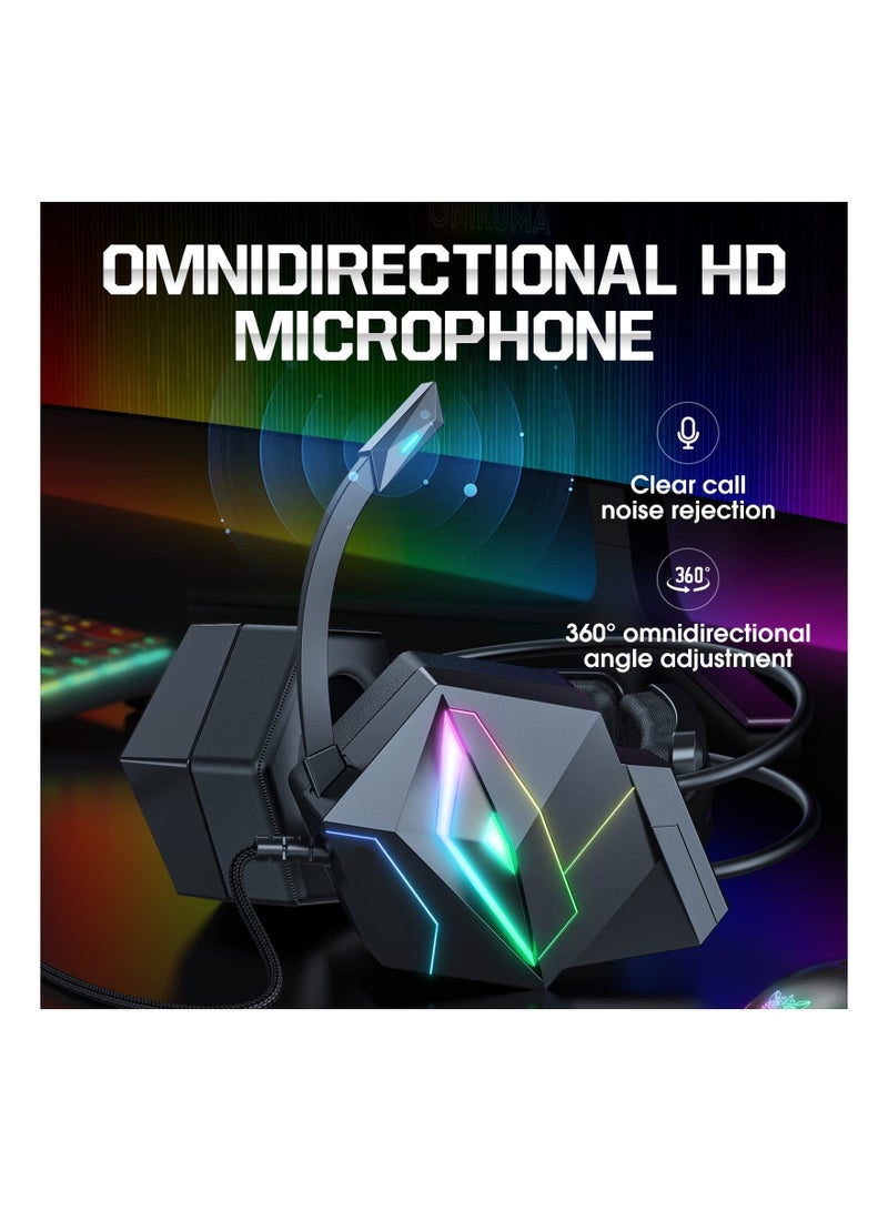 عام سماعة ألعاب خفيفة الوزن، سماعات أذن ذات أجنحة طائرة قابلة للتعديل 3.5mm مع إضاءة RGB، صوت محيطي، ميكروفون لتقليل الضوضاء، متوافقة مع PS4 PS5 Xbox One (غير شامل المحول) الكمبيوتر والهاتف المحمول - Image 4