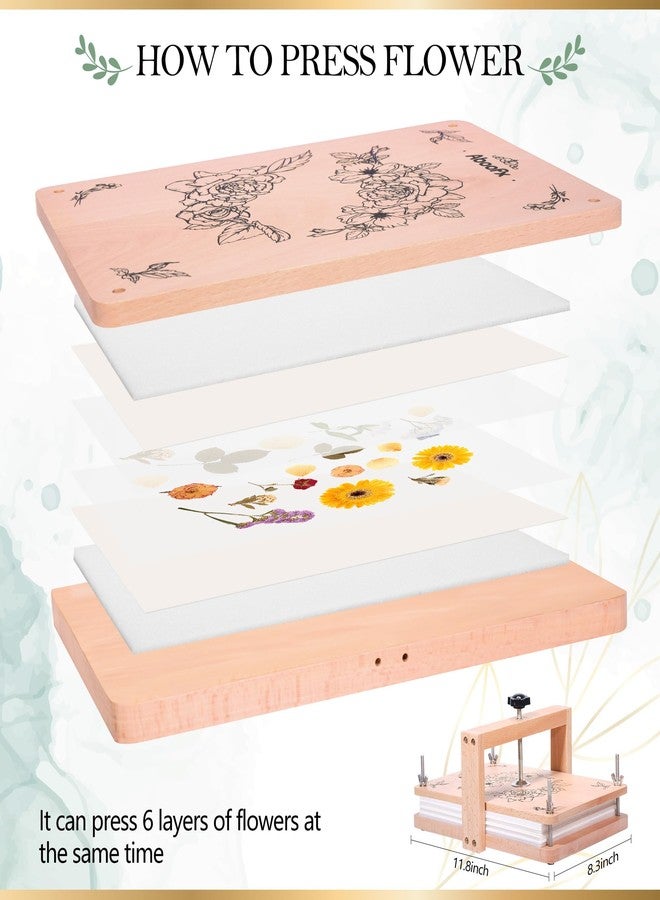 Aboofx Large Flower Press Kit, 11.8" x 8.3" 6 Layers Wood Flower Pressing kit with Storage Bags for Dried Flower Plant Wedding Bouquet Preservation Kits, DIY Art & Crafts Gift for Adult Craft Lovers - Image 3
