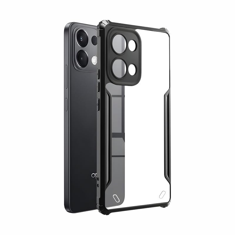 AIBEX® Compatible for Oppo K13 5G Mobile Back Case Cover, Crystal-Clear Shockproof Bumper with Camera Guard | 360° Hybrid Protection (TPU+PC) | Anti-Yellow, Slim Transparent – Black - Image 1