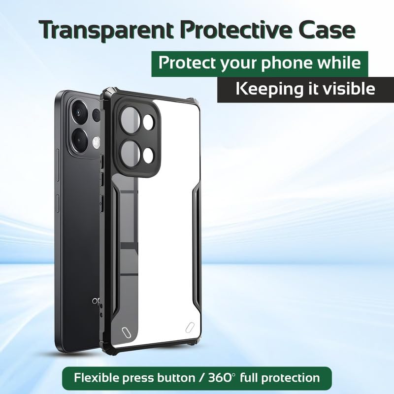AIBEX® Compatible for Oppo K13 5G Mobile Back Case Cover, Crystal-Clear Shockproof Bumper with Camera Guard | 360° Hybrid Protection (TPU+PC) | Anti-Yellow, Slim Transparent – Black - Image 5