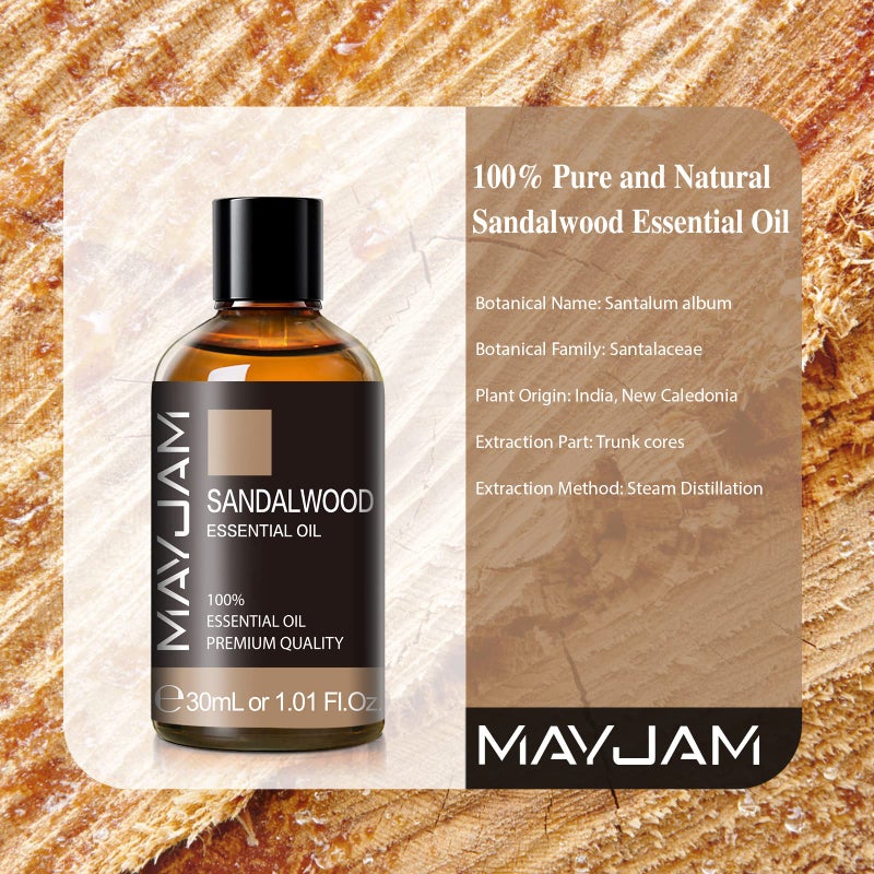 MAYJAM Sandalwood Essential Oil 1.01FL.OZ, MAYJAM Premium Aromatherapy Sandalwood Oil for Diffuser, Candle Making, Home Office Car Yoga Use, 30ML/Bottle - Image 3