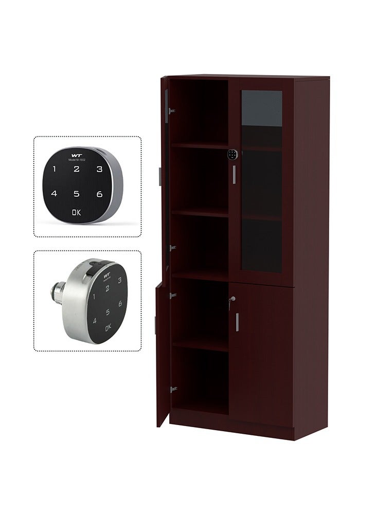 Mahmayi Mahmayi Argent 1123 Full Height Bookshelf Cabinet with Digital Lock Sturdy and Elegant Wooden Bookshelf Ideal for Home and Office - Apple Cherry - Image 1