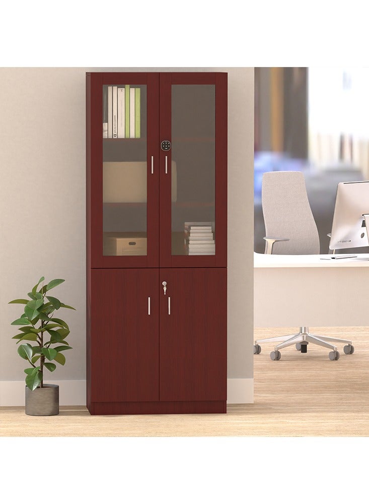 Mahmayi Mahmayi Argent 1123 Full Height Bookshelf Cabinet with Digital Lock Sturdy and Elegant Wooden Bookshelf Ideal for Home and Office - Apple Cherry - Image 4