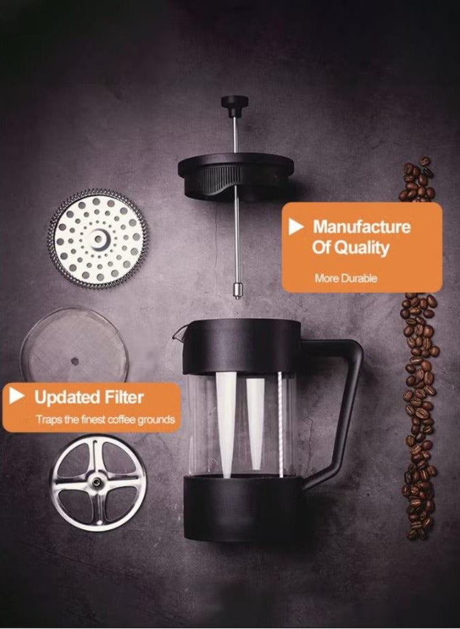 French Press Coffee Maker Coffee Tea Kettle 1 Liter Insulated Piston Tea Pot Cafetiere Coffee Cup with Filter 304 Stainless Steel Borosilicate Glass Coffee Press Durable Heat Resistant (1000ML, 34 OZ) - Image 2