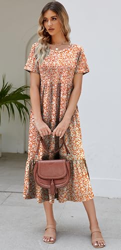 Jeqeocafy Summer Dresses for Women Flowy Maxi Sundress Short Sleeve Tiered Beach Dress with Pockets 2026 Vacation Travel - Image 3