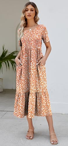 Jeqeocafy Summer Dresses for Women Flowy Maxi Sundress Short Sleeve Tiered Beach Dress with Pockets 2026 Vacation Travel - Image 2