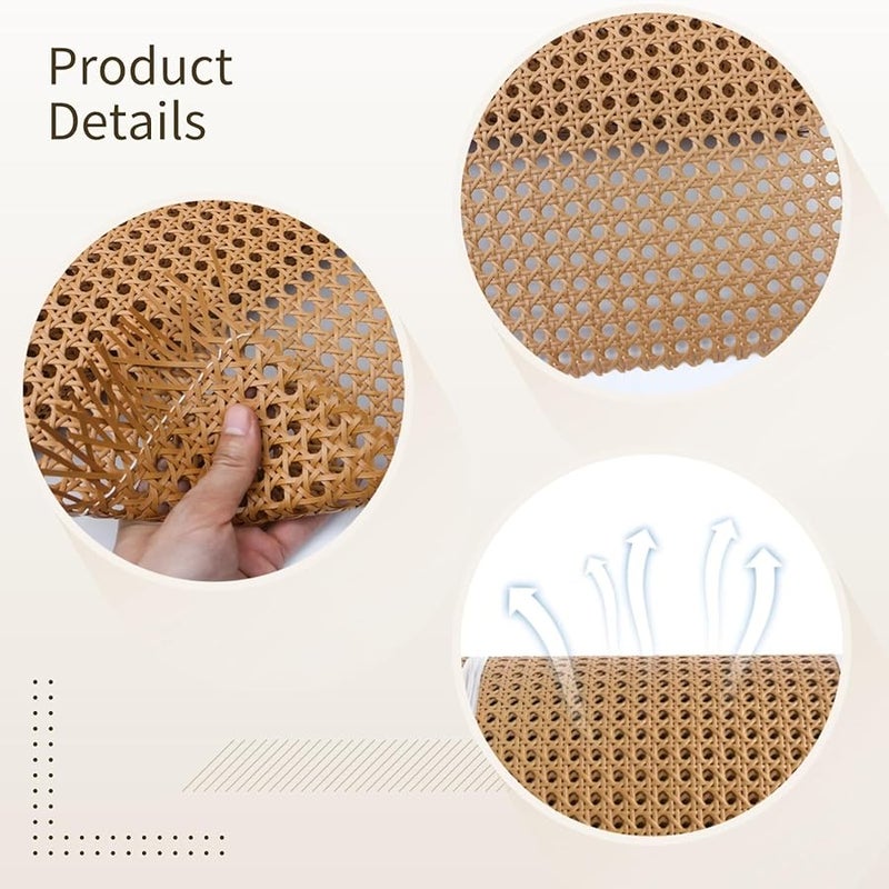 شبكة سلة بني PE منسوجة 13.8 × 3.3 قدم شبكة سداسية لترميم الأثاث - Image 3