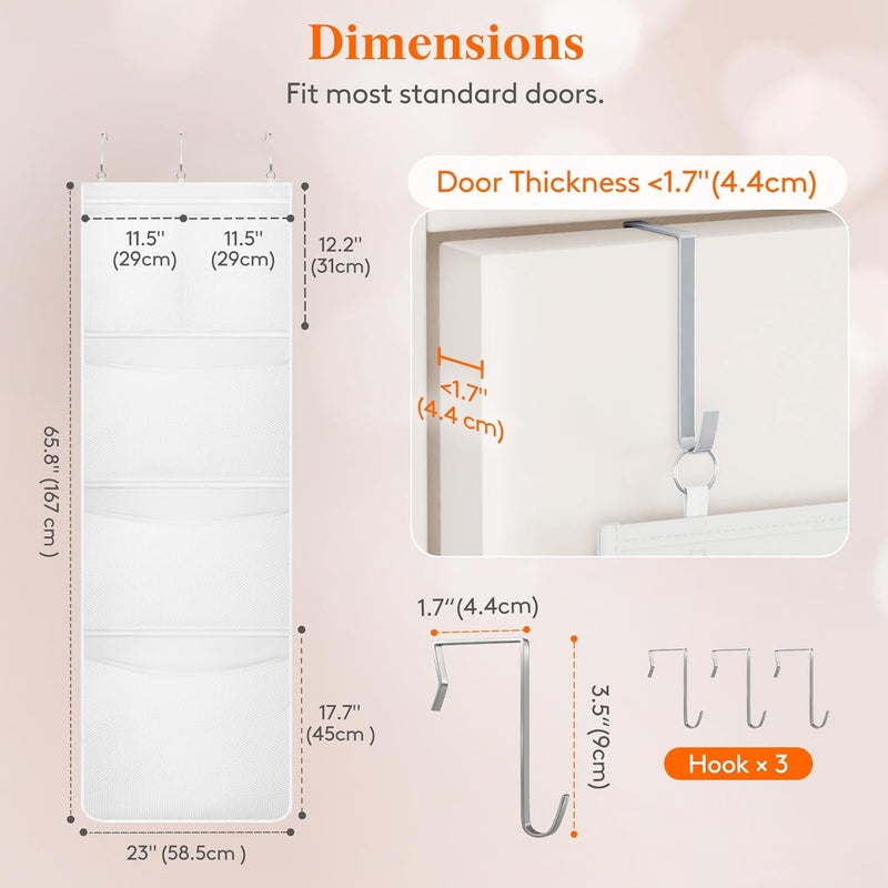 Lifewit Stuffed Animal Storage 1 Pack Over the Door Organizer with 5 Expandable Mesh Pockets Breathable Hanging Kid Plush Net Hammock Baby Toy Holder for Closet Nursery Bedroom BathroomWhite - Image 2