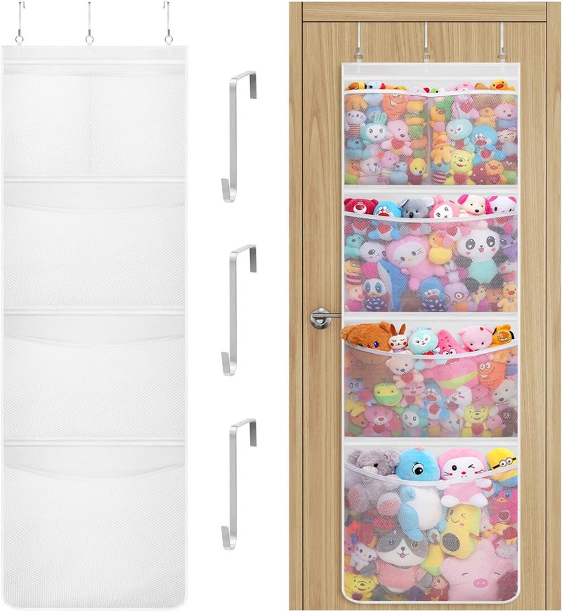 Lifewit Stuffed Animal Storage 1 Pack Over the Door Organizer with 5 Expandable Mesh Pockets Breathable Hanging Kid Plush Net Hammock Baby Toy Holder for Closet Nursery Bedroom BathroomWhite - Image 1
