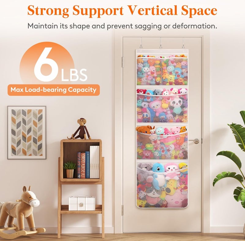 Lifewit Stuffed Animal Storage 1 Pack Over the Door Organizer with 5 Expandable Mesh Pockets Breathable Hanging Kid Plush Net Hammock Baby Toy Holder for Closet Nursery Bedroom BathroomWhite - Image 3