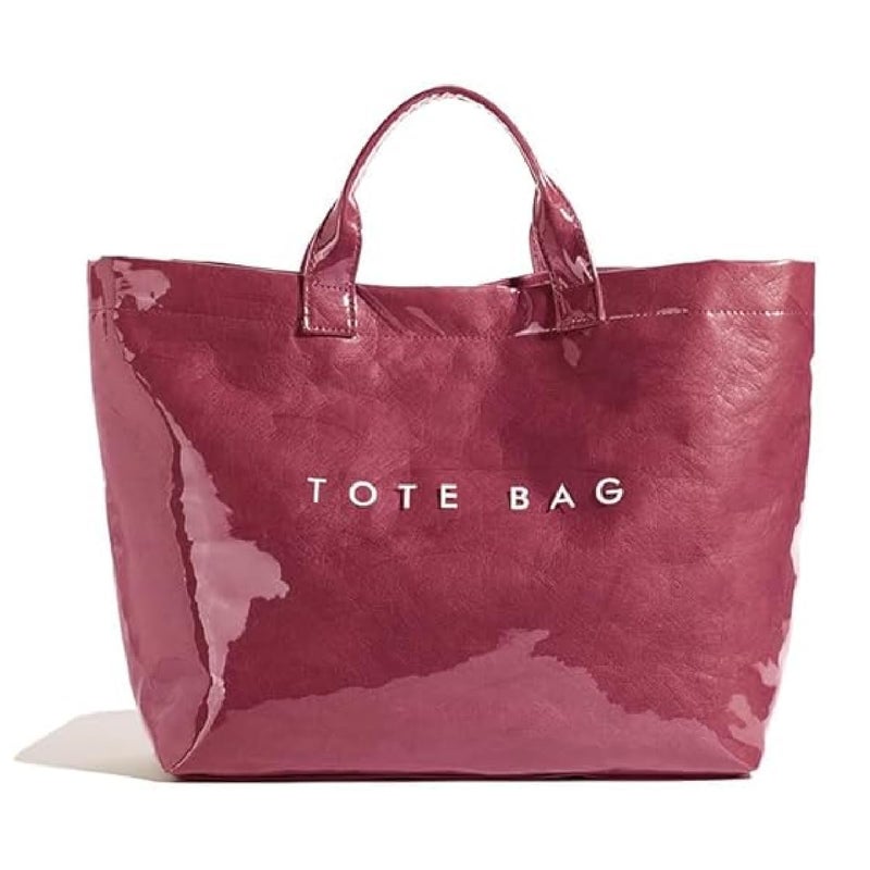Lushandy PVC Tote Bag Women's Plastic Tote Purse Large Letters Print Hobo Handbag for Work, Beach, Gift (Dark Red) - Image 1