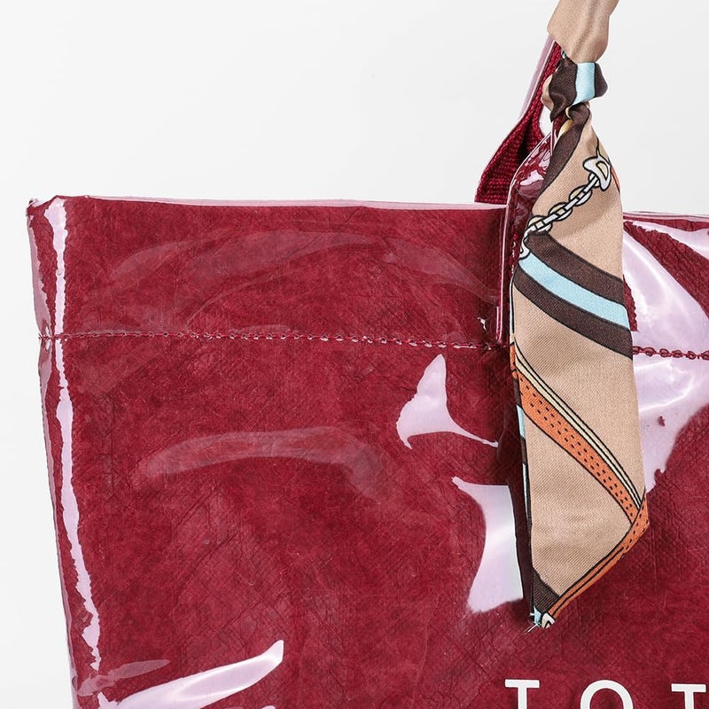 Lushandy PVC Tote Bag Women's Plastic Tote Purse Large Letters Print Hobo Handbag for Work, Beach, Gift (Dark Red) - Image 2