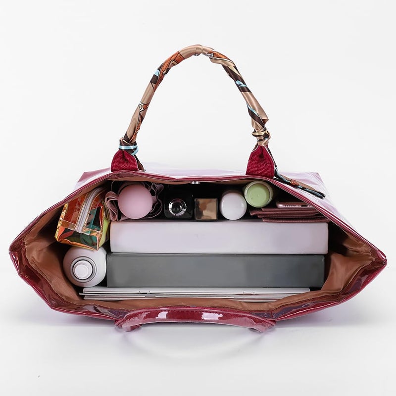 Lushandy PVC Tote Bag Women's Plastic Tote Purse Large Letters Print Hobo Handbag for Work, Beach, Gift (Dark Red) - Image 3