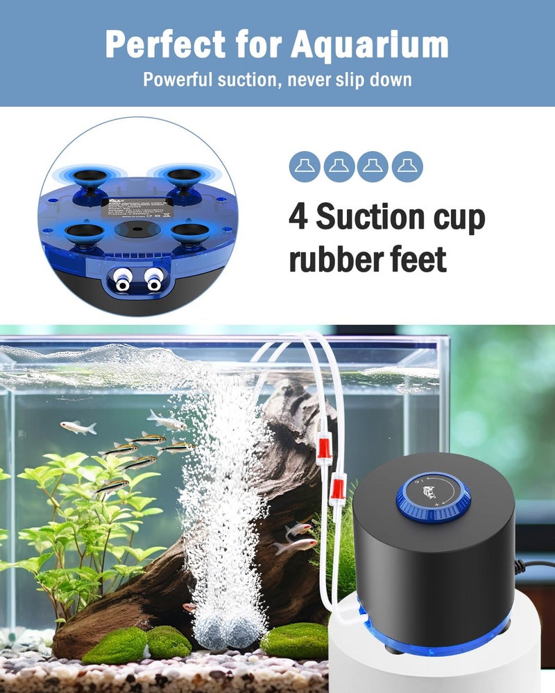 AQQA Aquarium Air Pump, Quiet Powerful Fish Tank Air Pump 3W/6W/10W with Stainless Steel Dual Outlet, Adjustable Oxygen Aerator Pump with Air Stone Bubbler for Fish Tank Up to 200 Gallon 6W (Tubby) - Image 5