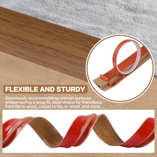 DBHXXMB-HH Floor Transition Strip Vinyl Door Threshold Ramp Self Adhesive Carpet Edging Strip Doorway Edge Trim, Overlap Edge Reducer for Laminate Carpet, Floor, Tile (Orange Oak, 1/5" to 2/5", 3.3Ft) - Image 4