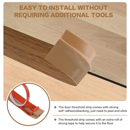 DBHXXMB-HH Floor Transition Strip Vinyl Door Threshold Ramp Self Adhesive Carpet Edging Strip Doorway Edge Trim, Overlap Edge Reducer for Laminate Carpet, Floor, Tile (Orange Oak, 1/5" to 2/5", 3.3Ft) - Image 2