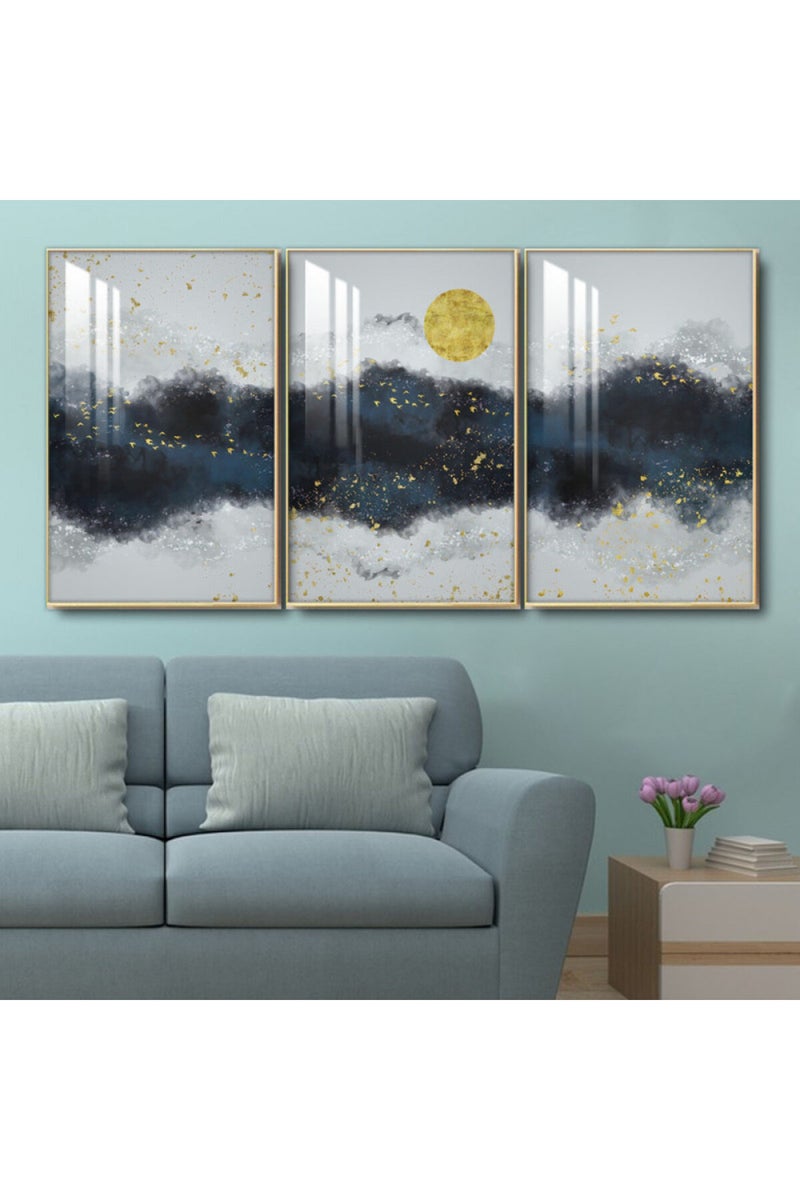 Marktna Three wooden wall painting with a frame and a clear acrylic layer - Image 1