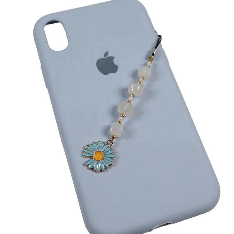 Threads & Beads Phone charm, Hand Made with Beads and Colorfull Daisy Charm - Image 1