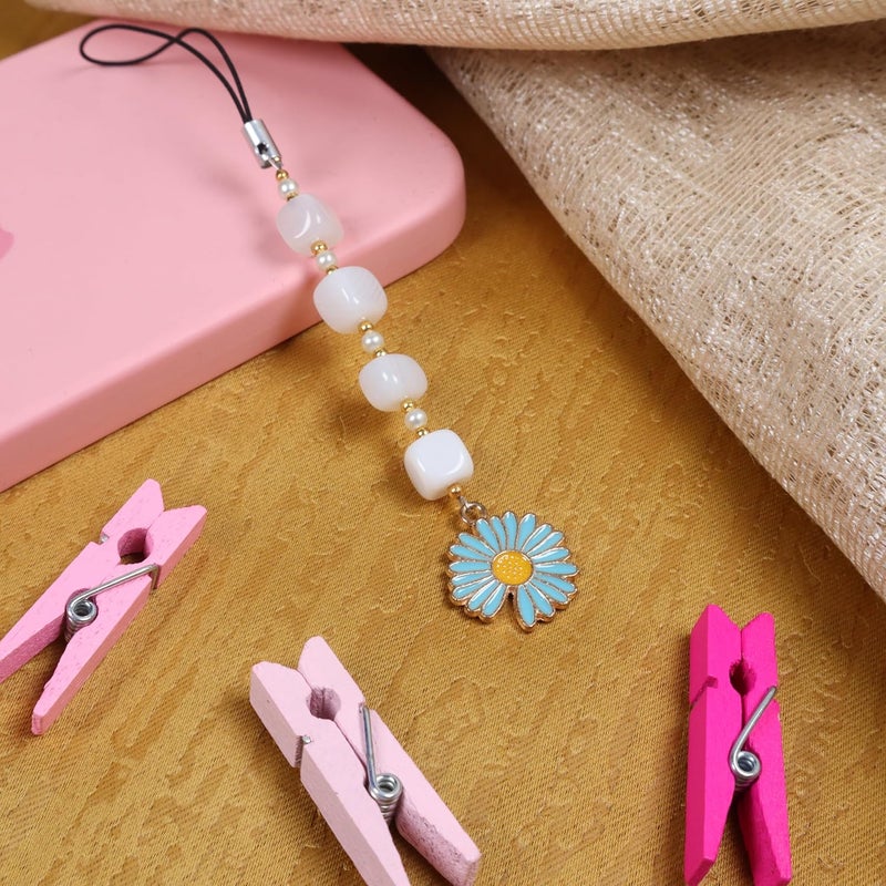 Threads & Beads Phone charm, Hand Made with Beads and Colorfull Daisy Charm - Image 2