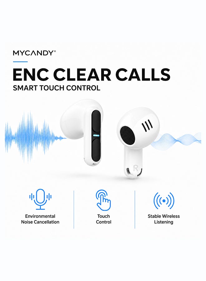 MYCANDY TWS-D240 True Wireless Gaming Earbuds with ENC - white - Image 4