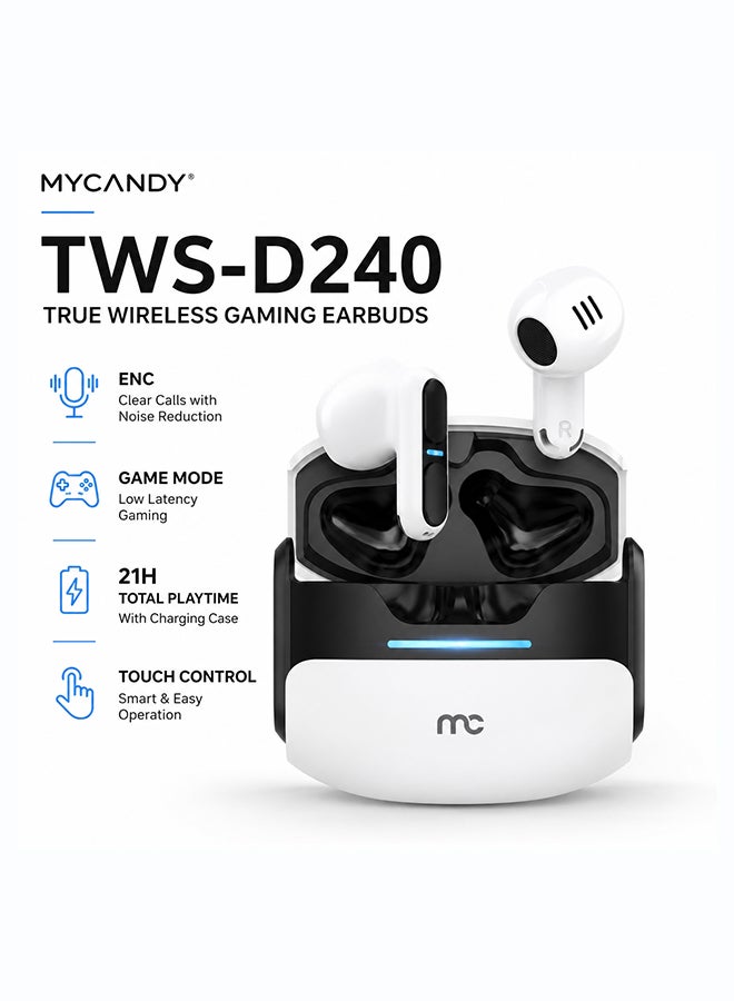 MYCANDY TWS-D240 True Wireless Gaming Earbuds with ENC - white - Image 1