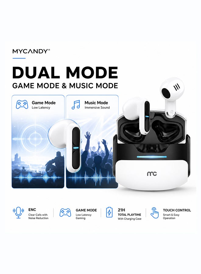 MYCANDY TWS-D240 True Wireless Gaming Earbuds with ENC - white - Image 2