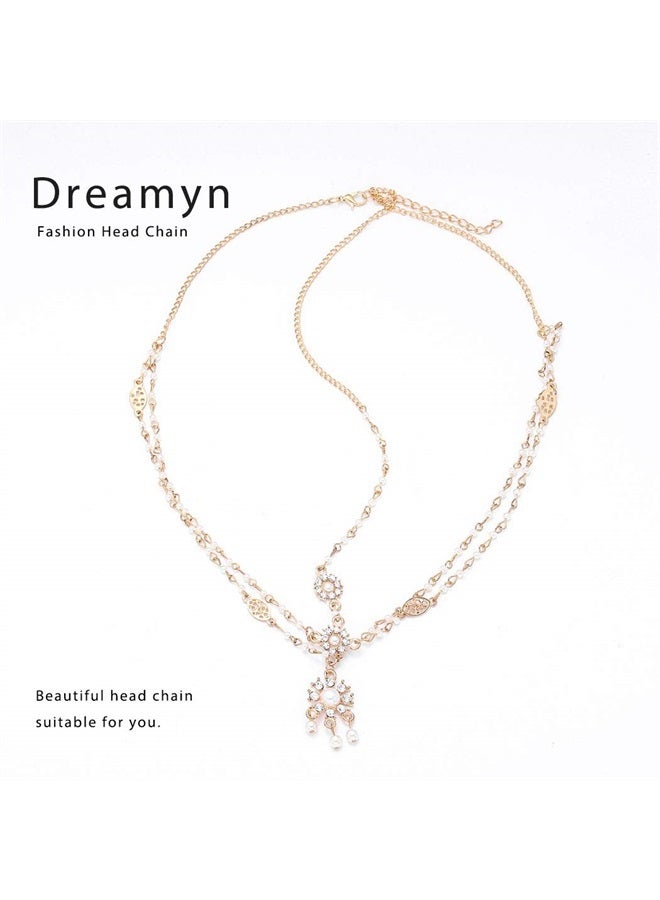 Dreamin Acenail Head Chains Women Pearl Head Chain Gold Wedding Hair Accessories Crystal Layered Pendant Hair Chain Jewelry Indian Festival Halloween Costume Headpiece Bridal Hair Pieces Head Jewelry for Wome  - Image 5