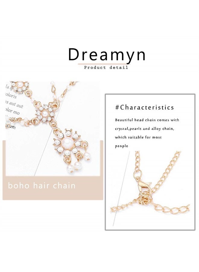 Dreamin Acenail Head Chains Women Pearl Head Chain Gold Wedding Hair Accessories Crystal Layered Pendant Hair Chain Jewelry Indian Festival Halloween Costume Headpiece Bridal Hair Pieces Head Jewelry for Wome  - Image 4