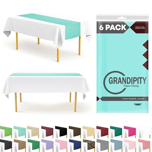 Aqua 6 Pack Premium Disposable Plastic Table Runner 14 x 108 Inch Table Runner for Dinner Parties  Events by Grandipity