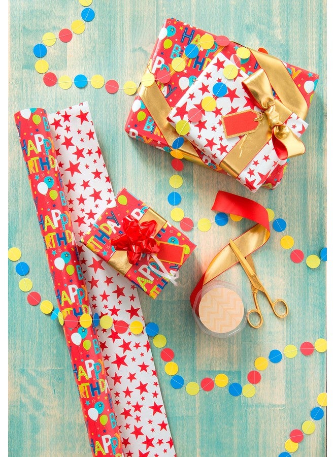 آميريكان جريتنغز ورق تغليف قابل للعكس من American Greetings، مع حروف Happy Birthday ونجوم (لفافة كبيرة واحدة، 175 قدمًا مربعًا) - Image 3