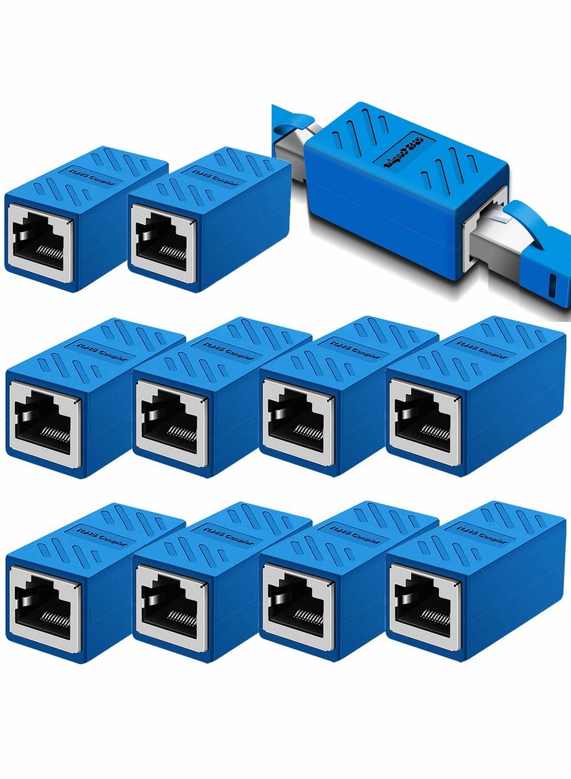 KASTWAVE RJ45 Coupler 10 Pack in Line Coupler Cat7 Cat6 Cat5 Cat5e Ethernet Network Cable Extender Adapter Female to Female Support 100BASE TX Blue - Image 1