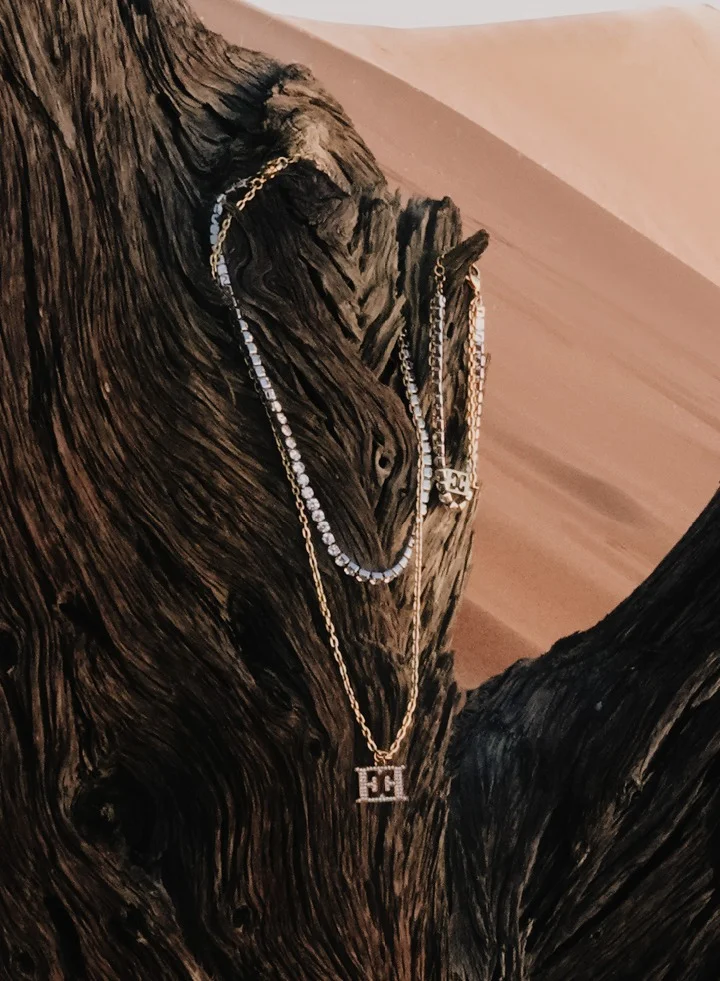 ESCADA Catherine Necklace Three-Layer Link and Beaded Chain with Horseshoe and Logo Charms