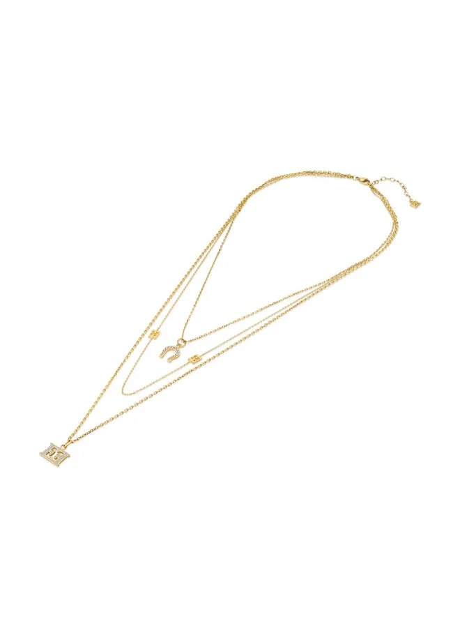 ESCADA Escada Catherine Necklace – Three-Layer Link & Beaded Chain with Horseshoe & Escada Logo Charms