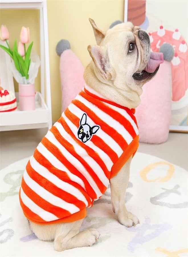 PETANGEL French Bulldog Fleece Shirt,Soft Flannel Stripes Pattern Button Closure Dog Sweatshirt,Winter Warm Thermal Jammie Clothes for Puppy French Bulldog,Pug Corgi(Size:XL, Chest:60cm,Length:35cm) - Image 1