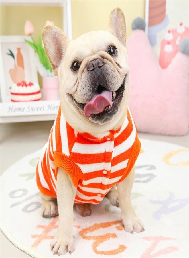 PETANGEL French Bulldog Fleece Shirt,Soft Flannel Stripes Pattern Button Closure Dog Sweatshirt,Winter Warm Thermal Jammie Clothes for Puppy French Bulldog,Pug Corgi(Size:XL, Chest:60cm,Length:35cm) - Image 2