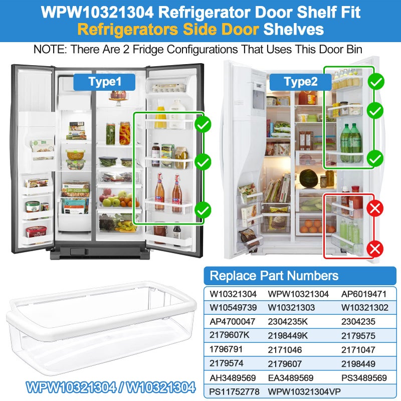 Alvar [2 PACK] UPGRADED WPW10321304 W10321304 Refrigerator Door Shelf Compatible with Whirlpool Refrigerator Door Shelf PS11752778 Whirlpool Fridge Shelf Replacement WRS325FDAM04 WRS322FDAM04 WRS325FDAM02 - Image 3