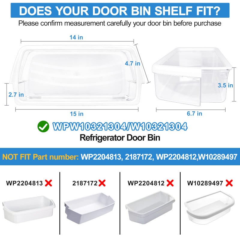 Alvar [2 PACK] UPGRADED WPW10321304 W10321304 Refrigerator Door Shelf Compatible with Whirlpool Refrigerator Door Shelf PS11752778 Whirlpool Fridge Shelf Replacement WRS325FDAM04 WRS322FDAM04 WRS325FDAM02 - Image 2