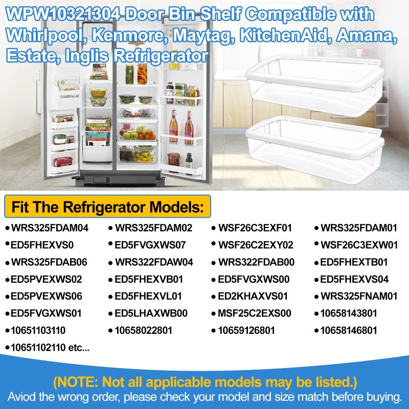 Alvar [2 PACK] UPGRADED WPW10321304 W10321304 Refrigerator Door Shelf Compatible with Whirlpool Refrigerator Door Shelf PS11752778 Whirlpool Fridge Shelf Replacement WRS325FDAM04 WRS322FDAM04 WRS325FDAM02 - Image 4