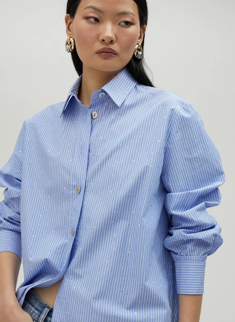 Lola Casademunt Striped shirt with rhinestone detail